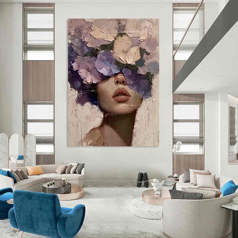 Floral_Flowers_Woman_Purple_Textured_Wall_Artwork_ISCV1 wall art
